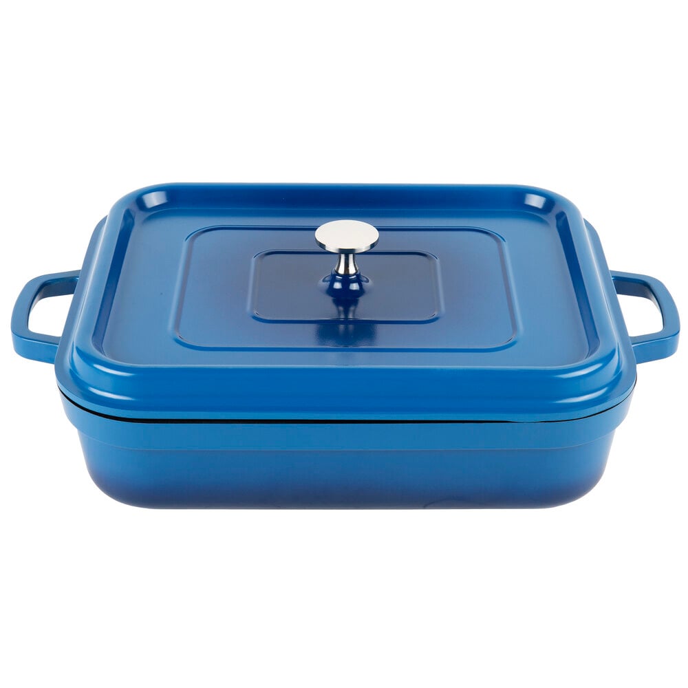 GET CA010CB/BK Heiss 5 Qt. Cobalt Blue Enamel Coated Cast Aluminum Roasting Pan with Lid 12