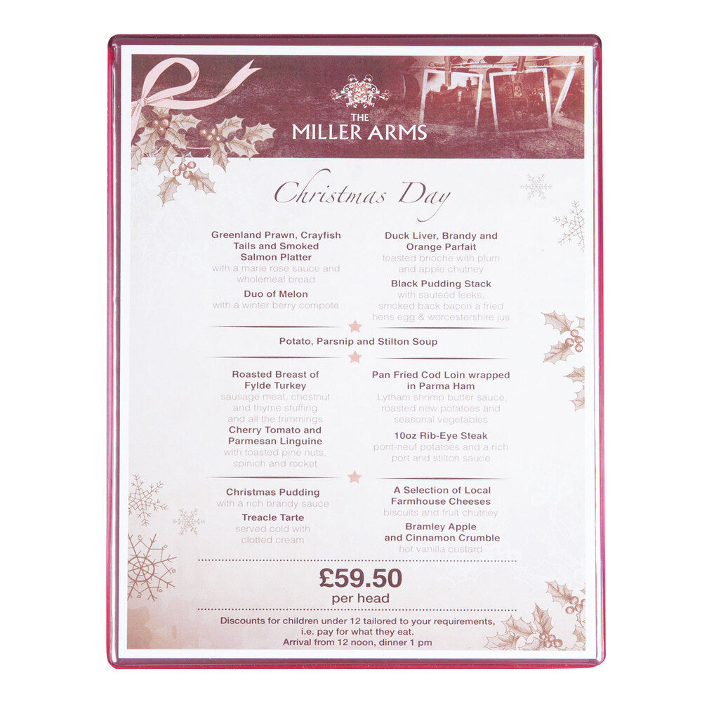 Menu Solutions H500C Hamilton Wine 8 1/2" x 11" Single Panel Two View