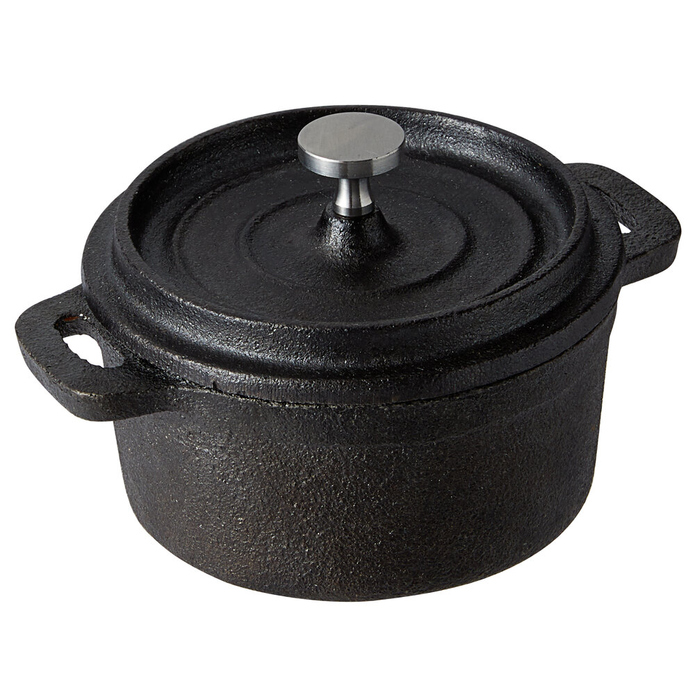 Vollrath 59740 8.9 oz. Pre-Seasoned Mini Cast Iron Pot with Cover