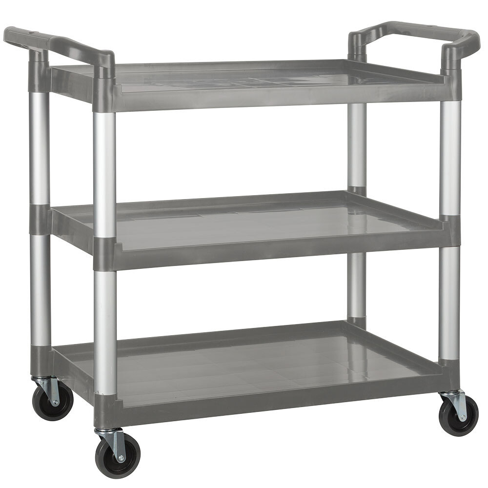 40 3/4" x 19 1/2" x 37 3/8" Gray Three Shelf Utility Cart / Bus Cart