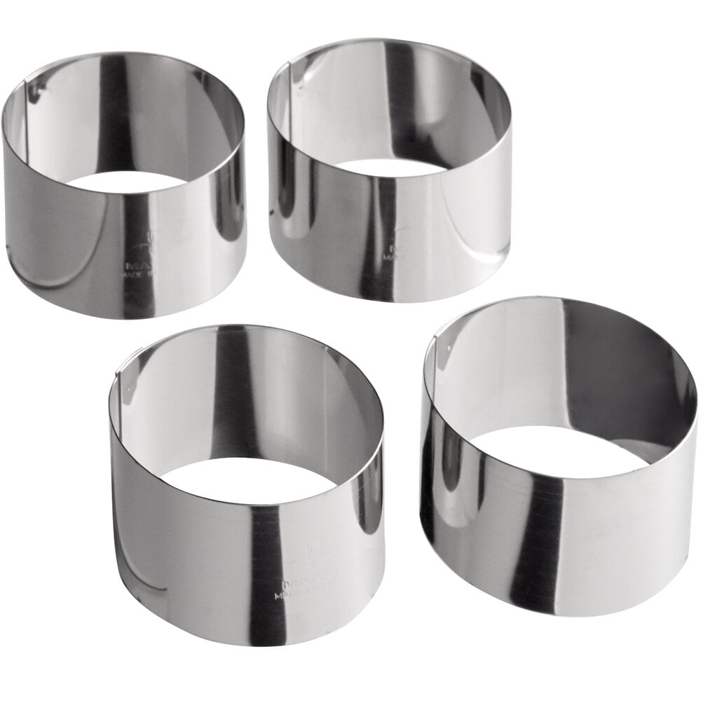 Matfer Bourgeat 375334 2 1/2" x 1 1/2" Stainless Steel Round Cake / Food Ring Mold 4/Pack