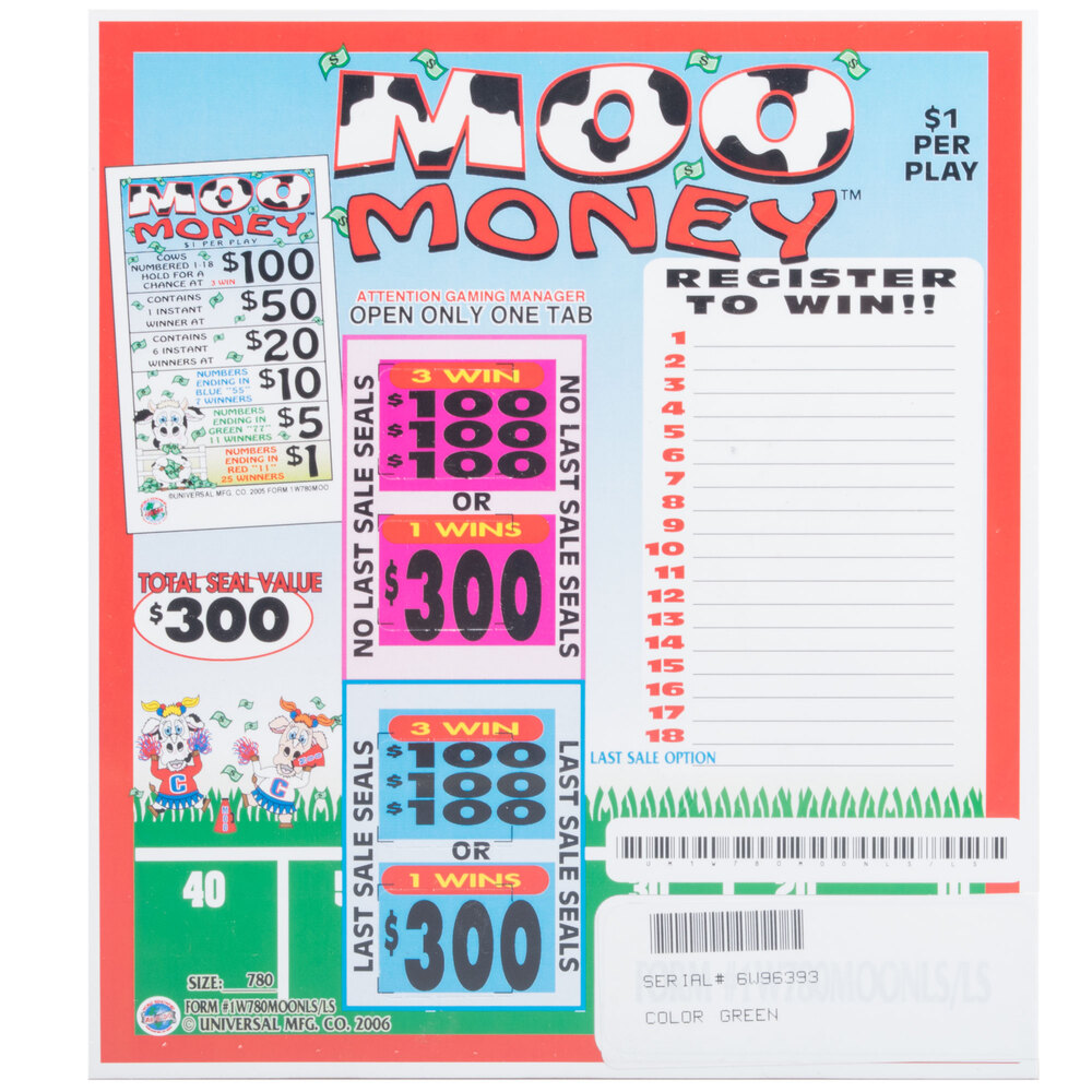 "Moo Money" 1 Window Pull Tab Tickets 780 Tickets per Deal Total