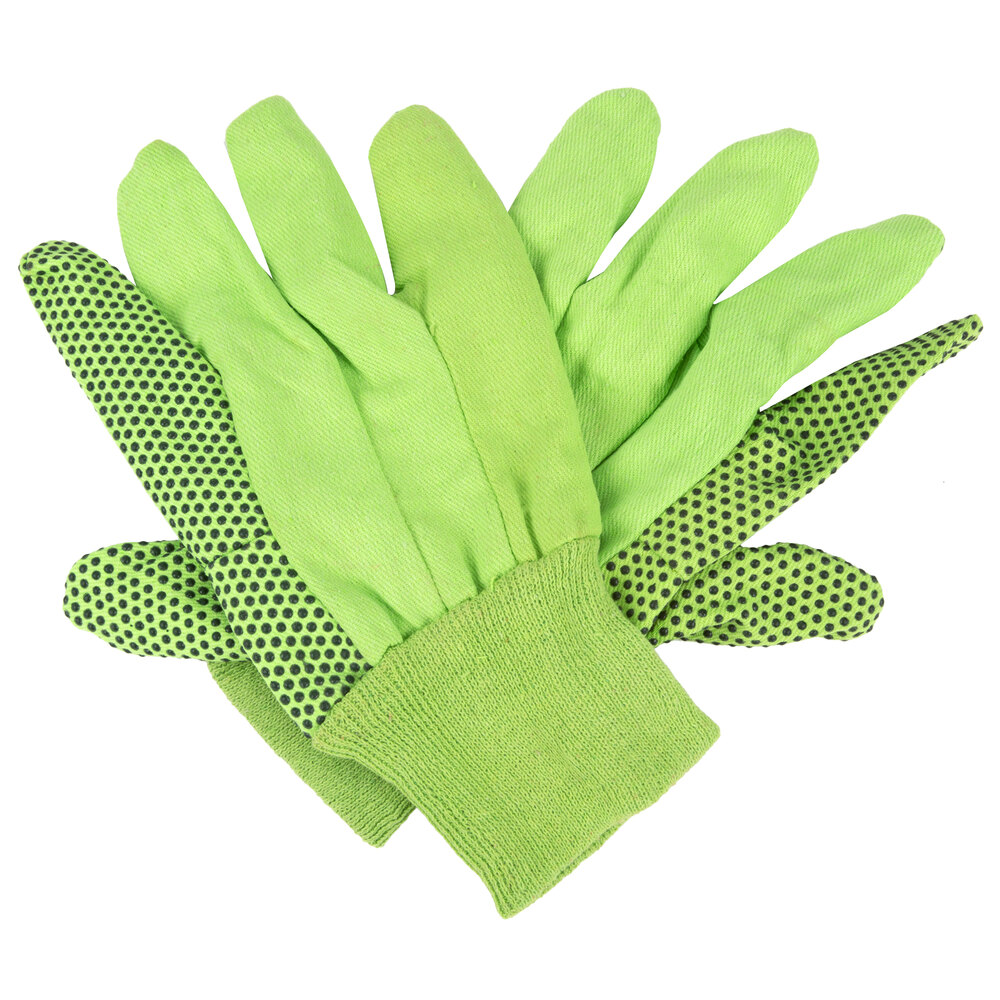 Cordova HiVis Lime Green Cotton Canvas Work Gloves with Black PVC Dots
