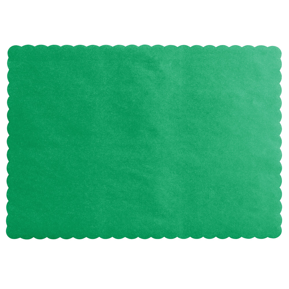 Choice 10" x 14" Green Colored Paper Placemat with Scalloped Edge