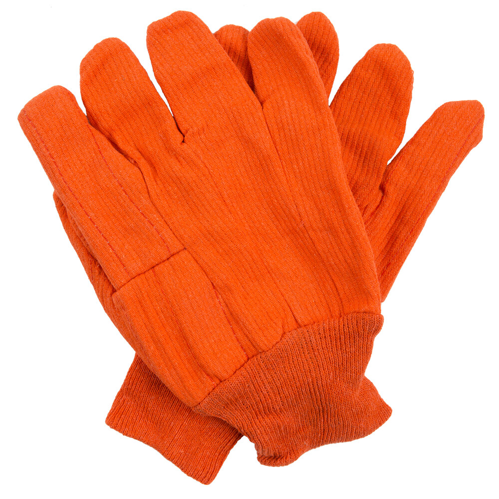 HiVis Orange Cotton Double Palm Work Gloves Large Pair 12/Pack