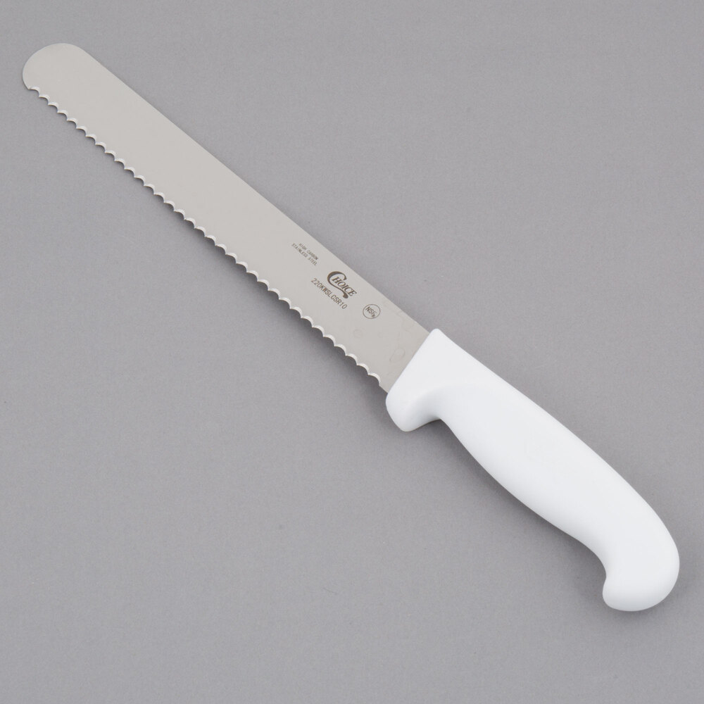 Choice 10" Serrated Edge Slicing / Bread Knife with White Handle
