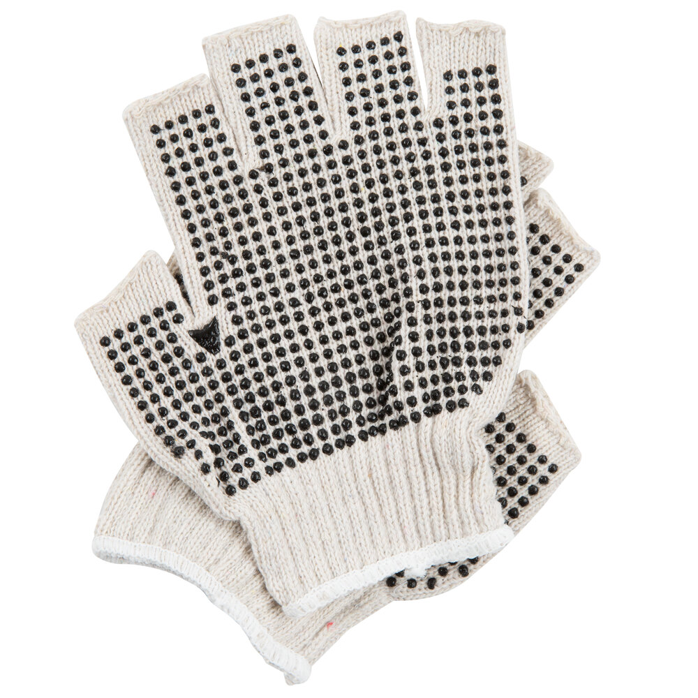 Natural Polyester / Cotton Fingerless Gloves with Two-Sided Black 