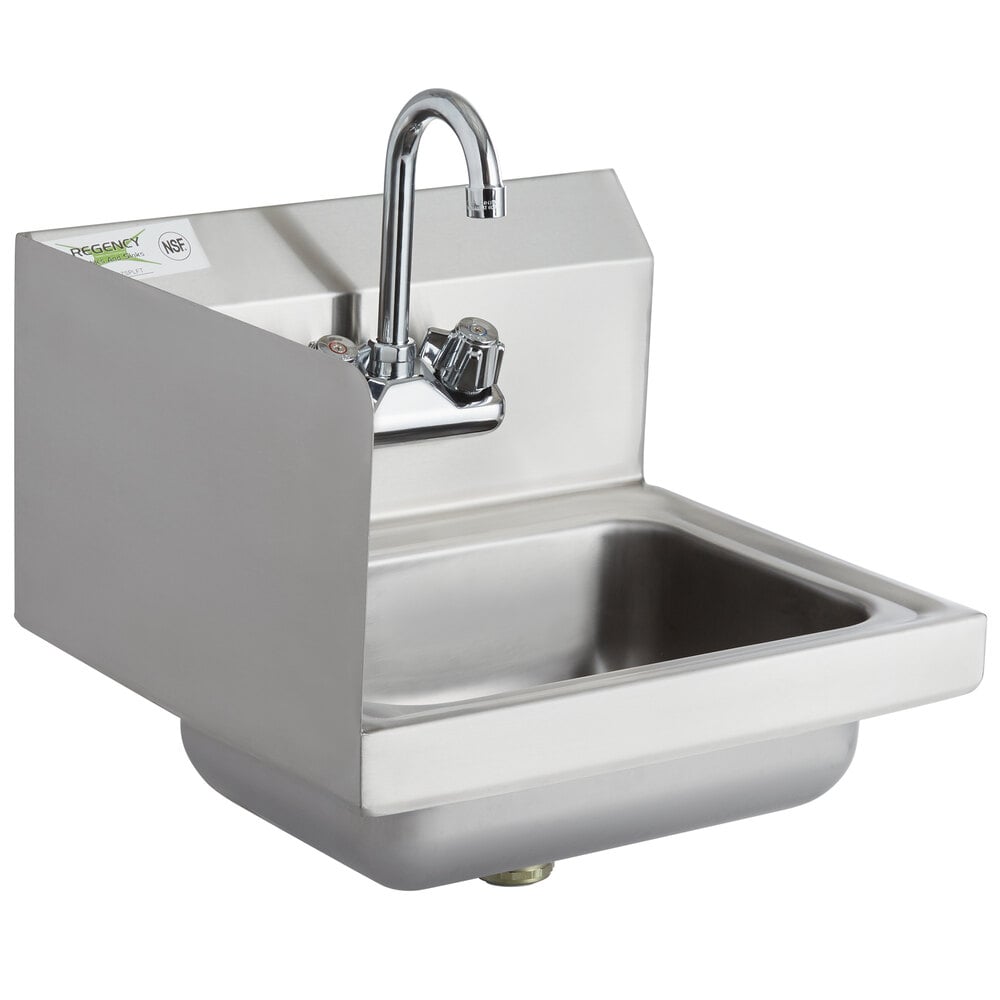 Regency 17 inch x 15 inch Wall Mounted Hand Sink with Gooseneck Faucet and Left Side Splash