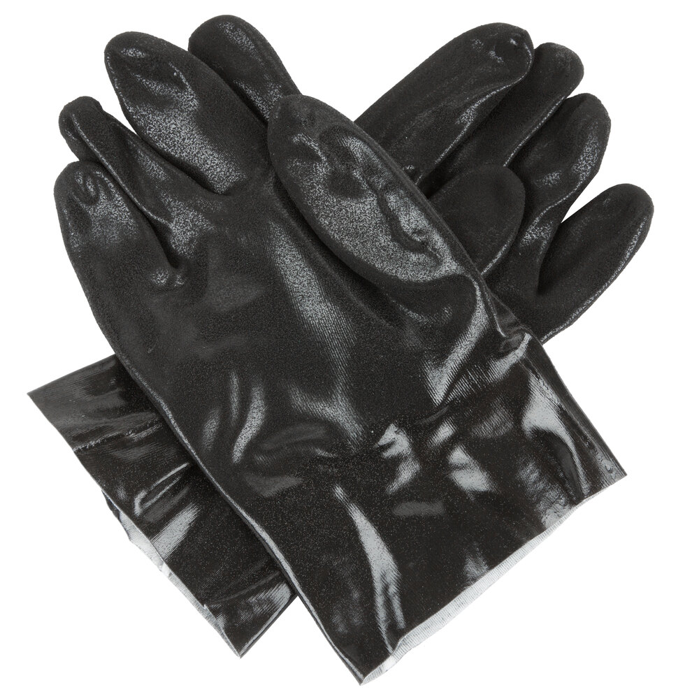 Cordova PVC Black Large 10" Sandpaper Gloves with Interlock Lining 12/Pack