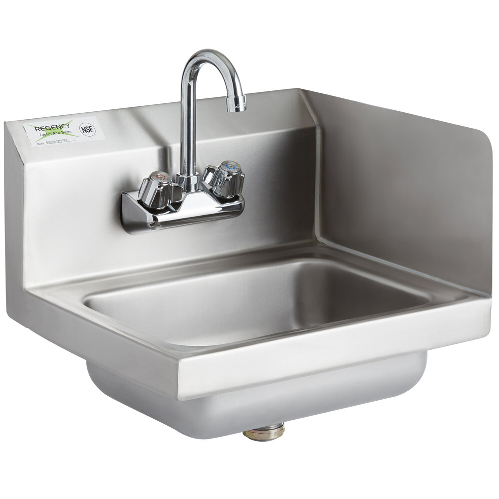 Regency 17 inch x 15 inch Wall Mounted Hand Sink with Gooseneck Faucet and Right Side Splash