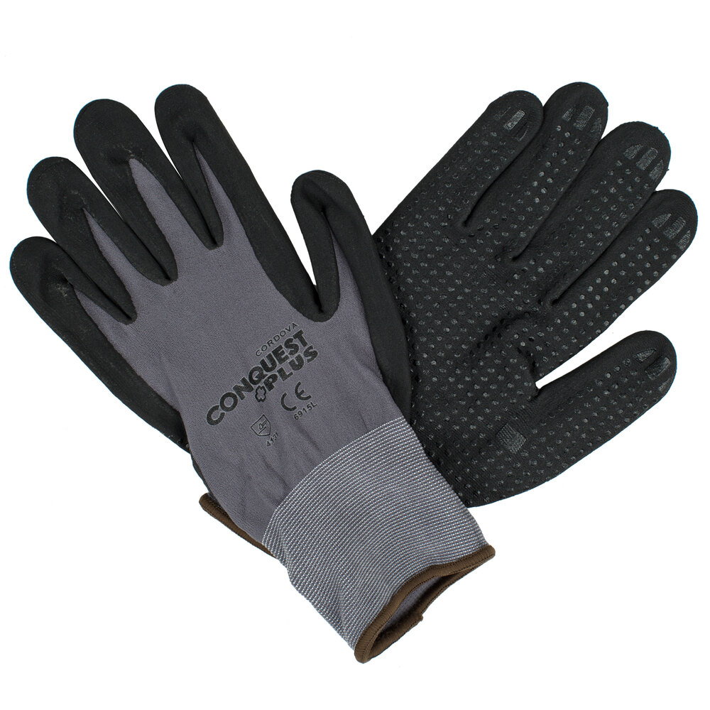 Cordova Conquest Plus Gray Nylon / Spandex Gloves with Black Foam