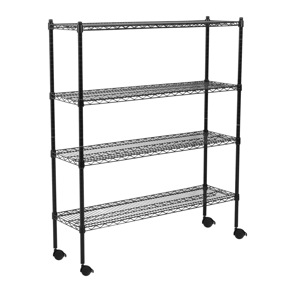360 Office Furniture 18" x 48" Black Wire Shelving Unit with 74" Posts and Casters