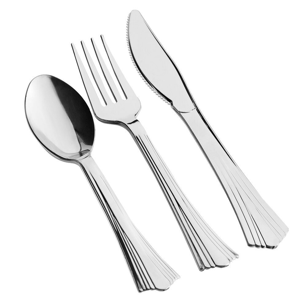 Visions Flared Heavy Weight Silver Plastic Basic Cutlery Set (50 Sets