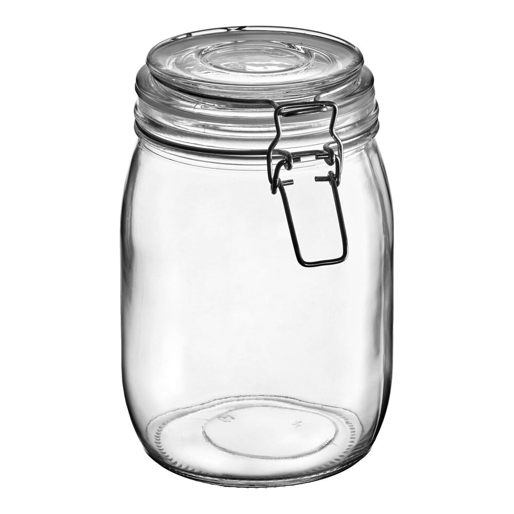 Choice 34 oz. Hinge Top Glass Storage Jar - 4/Pack
