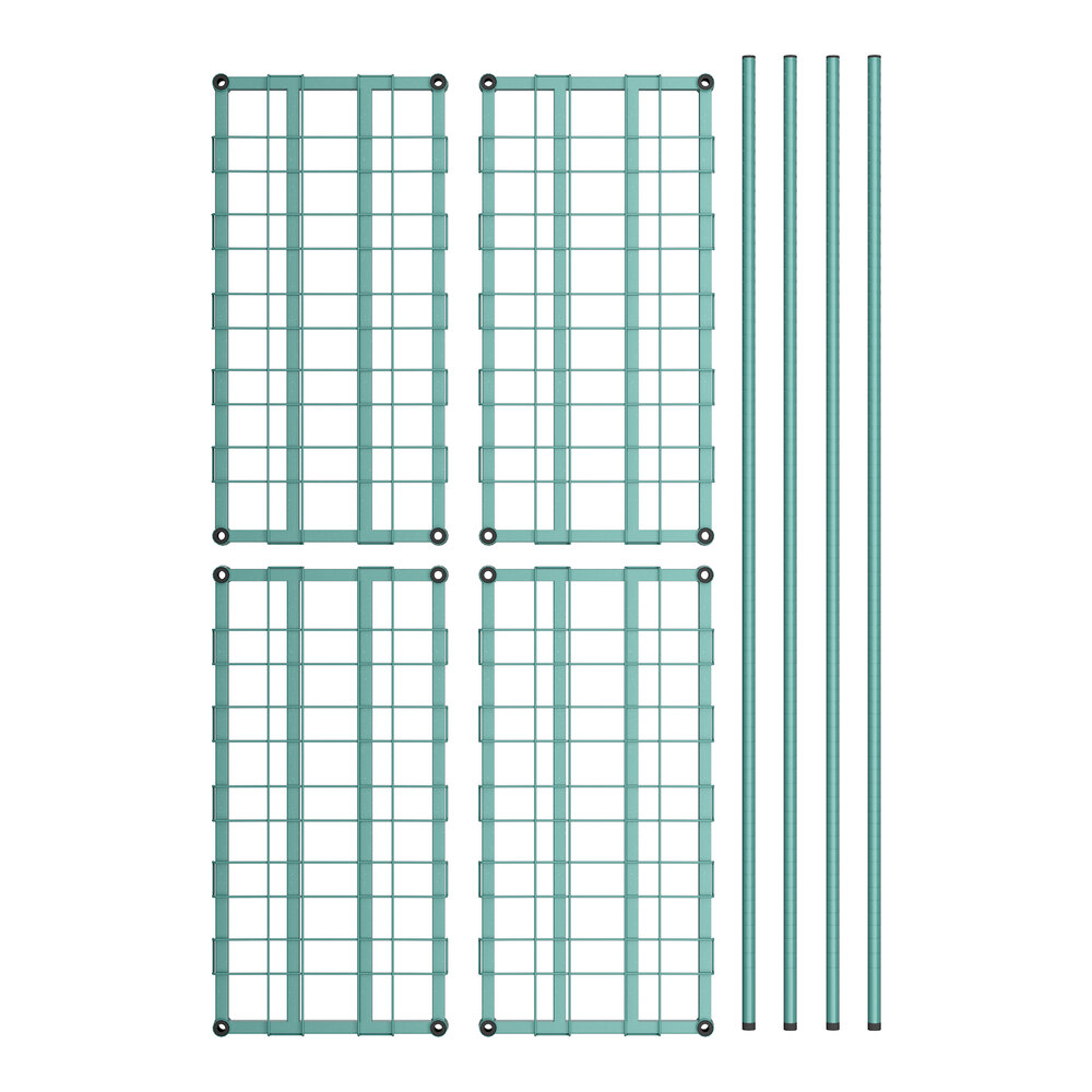 A blue and white Regency heavy-duty dunnage shelving grid.
