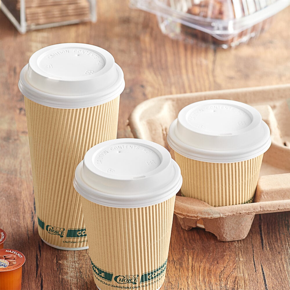 Choice White Hot Paper Cup Travel Lid for 10-24 oz. Standard Cups and 8 oz.  Squat Cups - 100/Pack