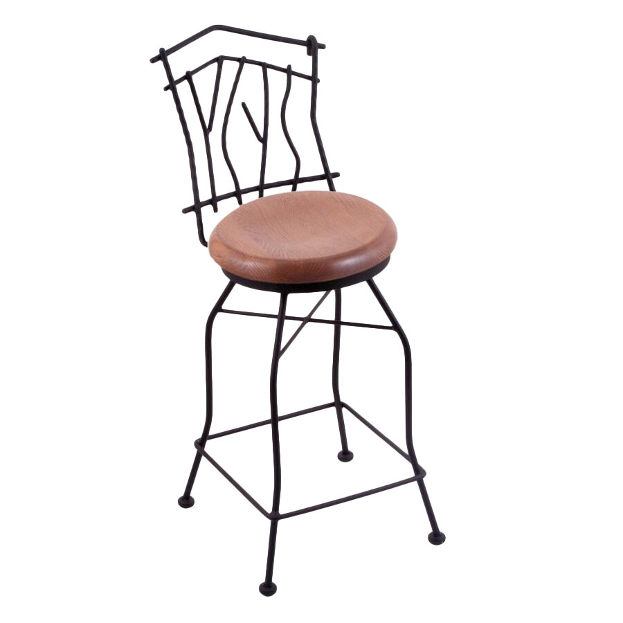 Holland Bar Stool 301025BWMedOak Black Wrinkle Steel Counter Height