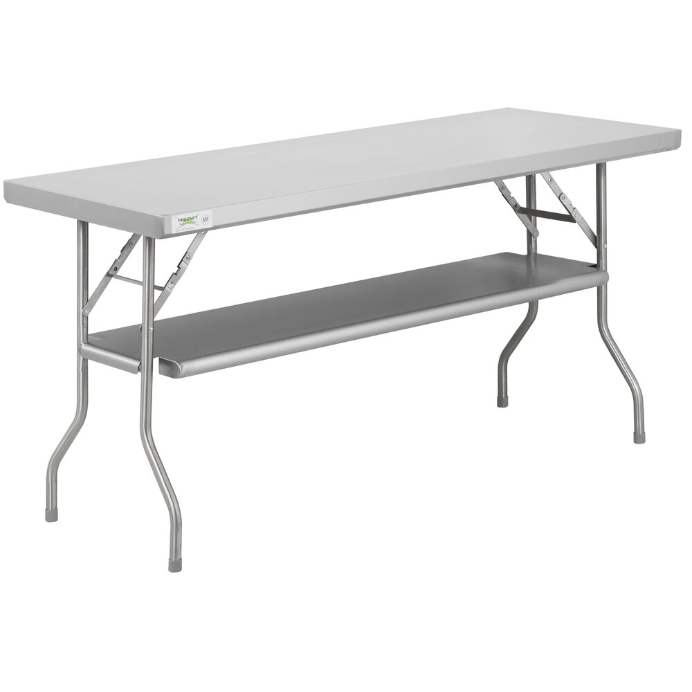 Regency 24 inch x 60 inch 18-Gauge Stainless Steel Folding Work Table with Removable Undershelf