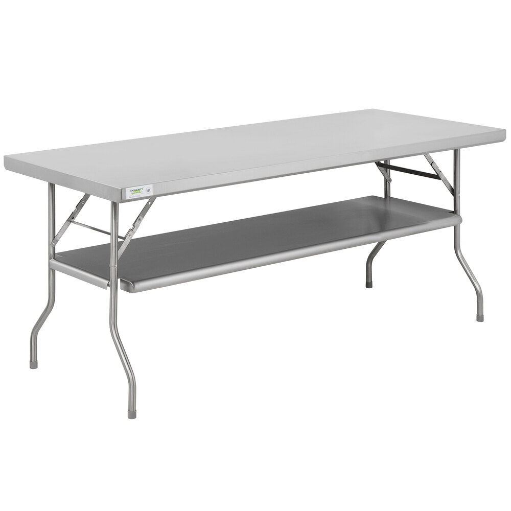 Regency 30 inch x 72 inch 18-Gauge Stainless Steel Folding Work Table with Removable Undershelf