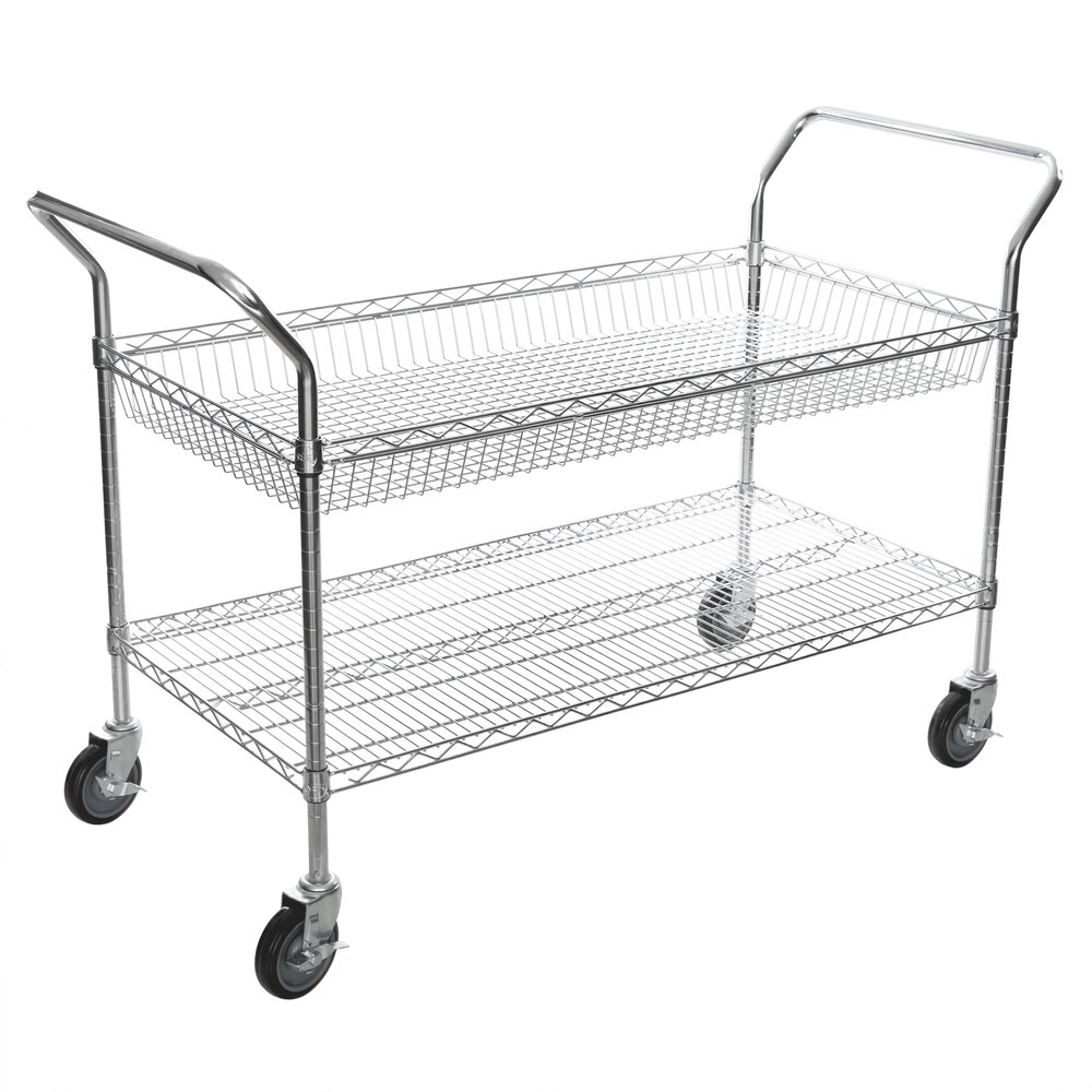 Regency Chrome One Shelf and One Basket Utility Cart - 24 inch x 48 inch x 36 inch