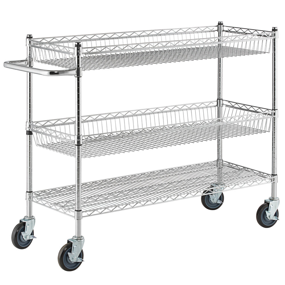 Regency Chrome Two Basket and One Shelf Utility Cart - 18 inch x 48 inch x 39 inch