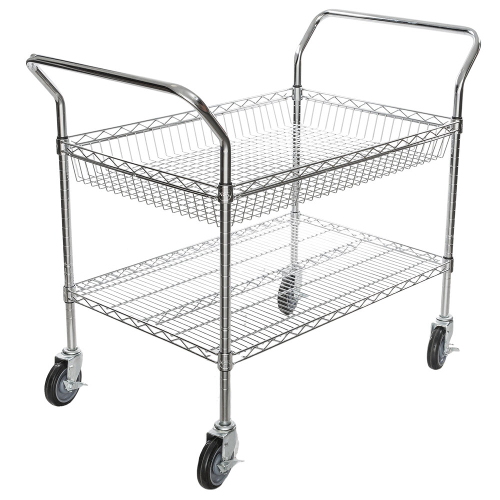 Regency Chrome One Shelf and One Basket Utility Cart - 24 inch x 36 inch x 36 inch