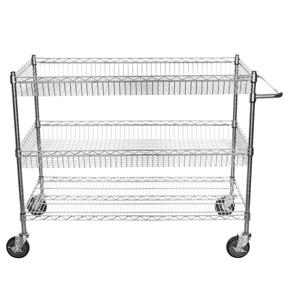 Regency Chrome Two Basket and One Shelf Utility Cart - 24 inch x 48 inch x 39 inch