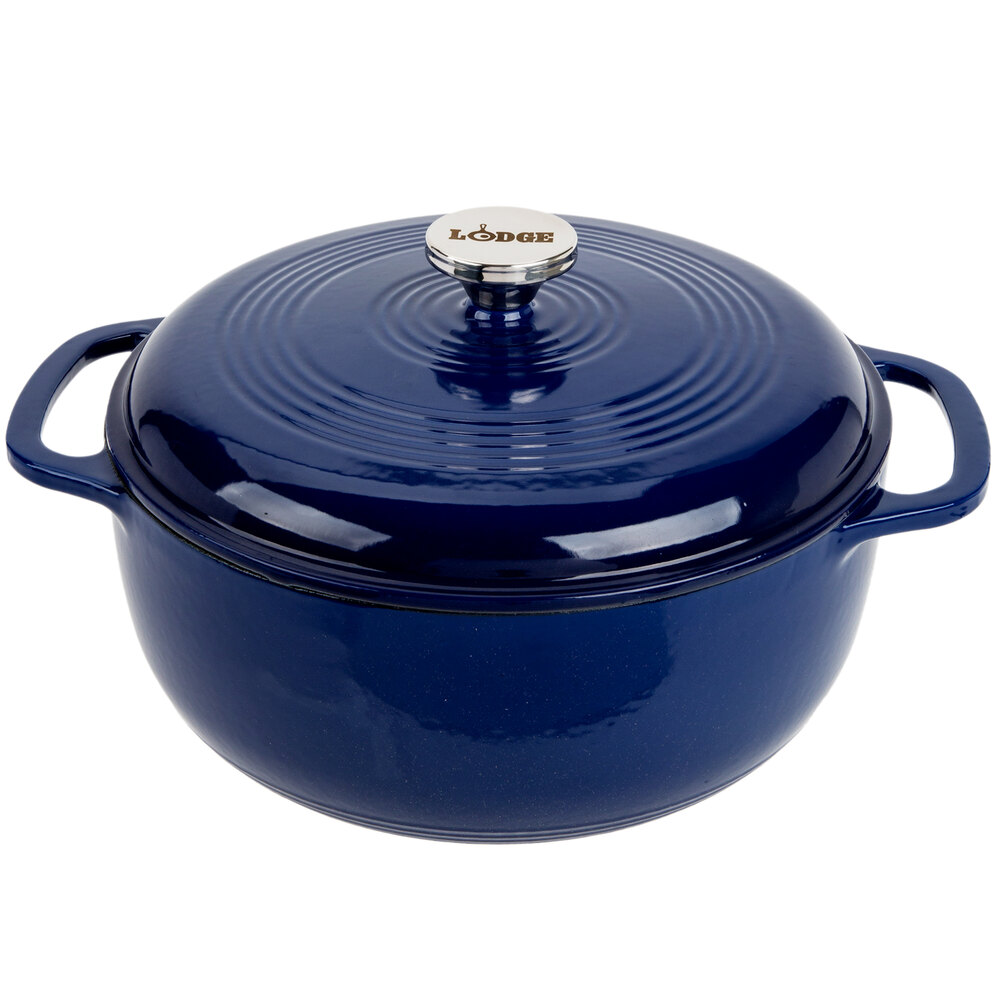 Lodge Enamelware 6 qt. Round Cast Iron Dutch Oven in Blue with Lid