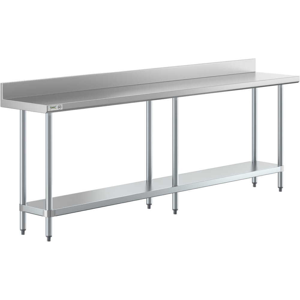 Regency 18 inch x 96 inch 18-Gauge 304 Stainless Steel Commercial Work Table with 4 inch Backsplash and Galvanized Undershelf