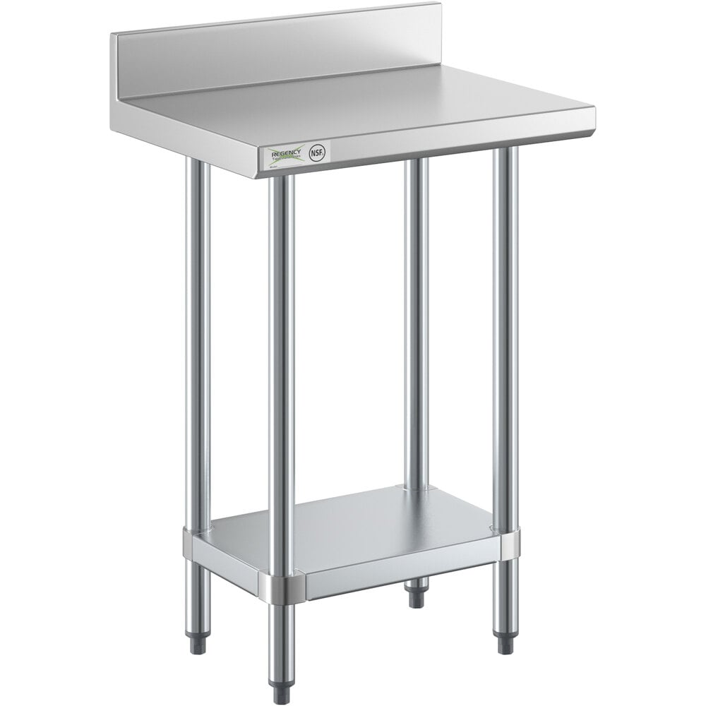 Regency 18 inch x 24 inch 18-Gauge 304 Stainless Steel Commercial Work Table with 4 inch Backsplash and Galvanized Undershelf
