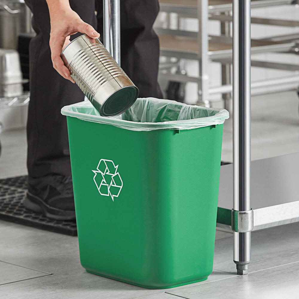 28 Qt. / 7 Gallon Green Rectangular Recycling Wastebasket / Trash Can