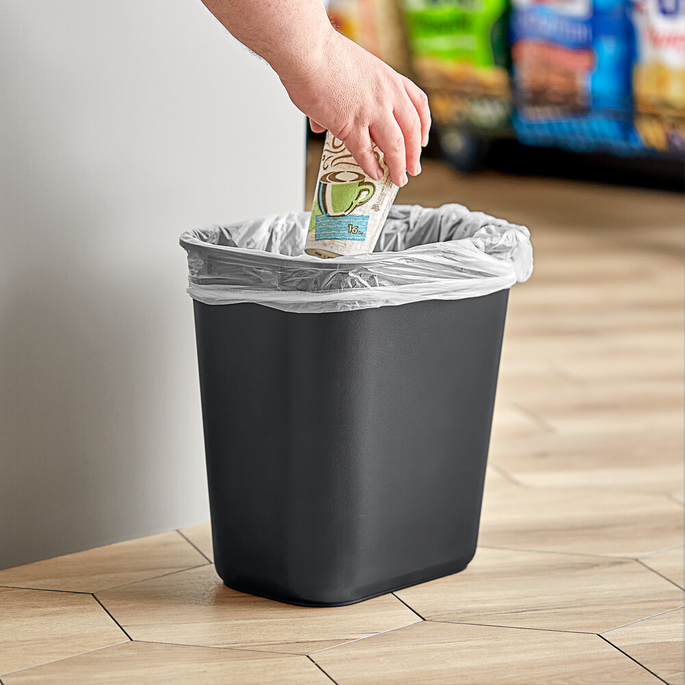 13 Qt. / 3 Gallon Black Rectangular Wastebasket / Trash Can