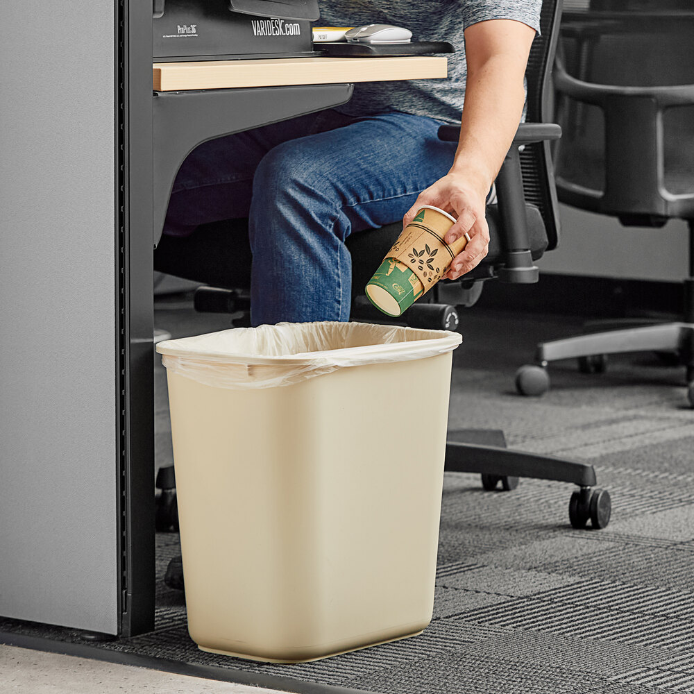 28 Qt. / 7 Gallon Beige Rectangular Wastebasket / Trash Can
