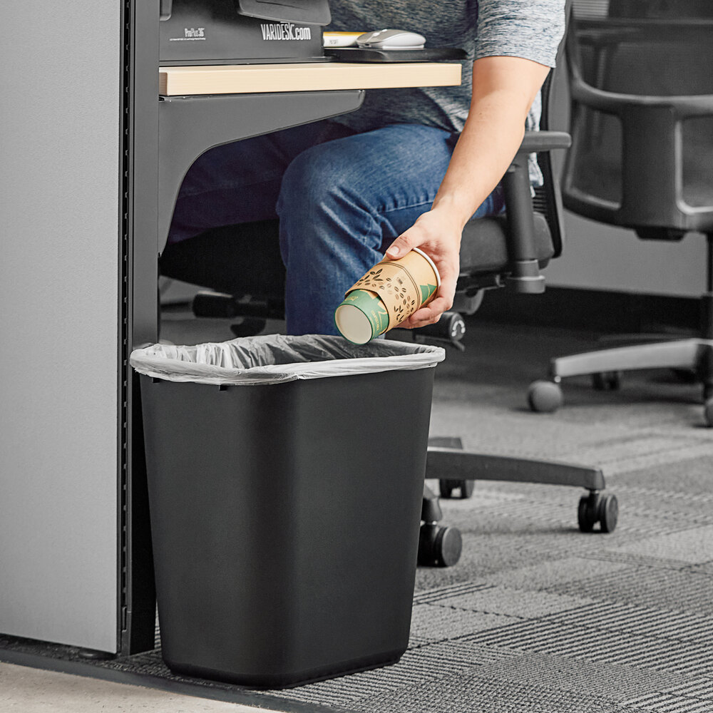 28 Qt. / 7 Gallon Black Rectangular Wastebasket / Trash Can