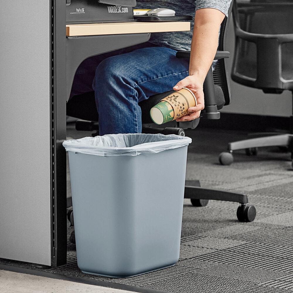 28 Qt. / 7 Gallon Gray Rectangular Wastebasket / Trash Can