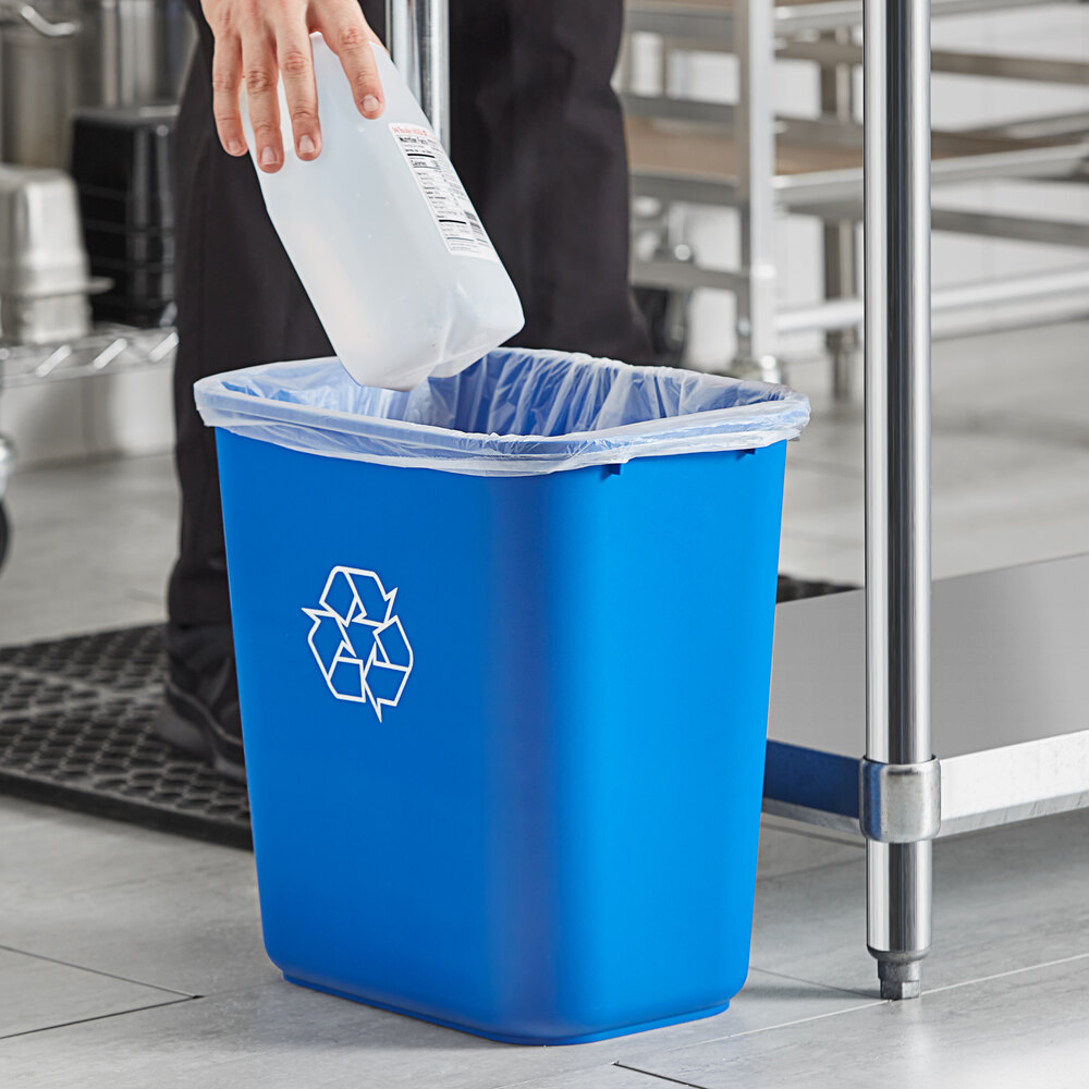 28 Qt. / 7 Gallon Blue Rectangular Recycling Wastebasket / Trash Can