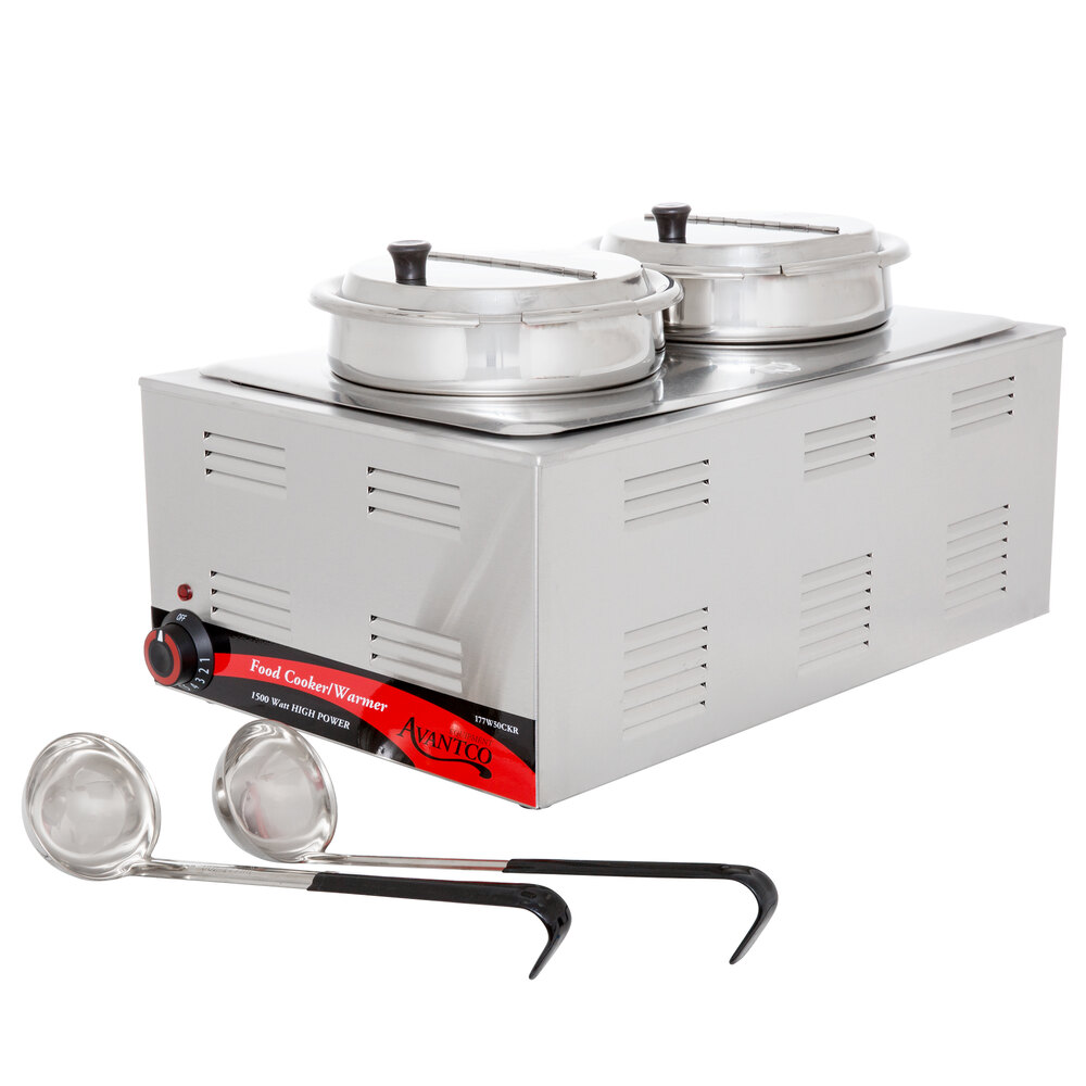 Avantco Twin Well 7.5 Qt. Countertop Food Warmer with 2 Insets, 2 Covers, and 2 Ladles 120V, 1500W
