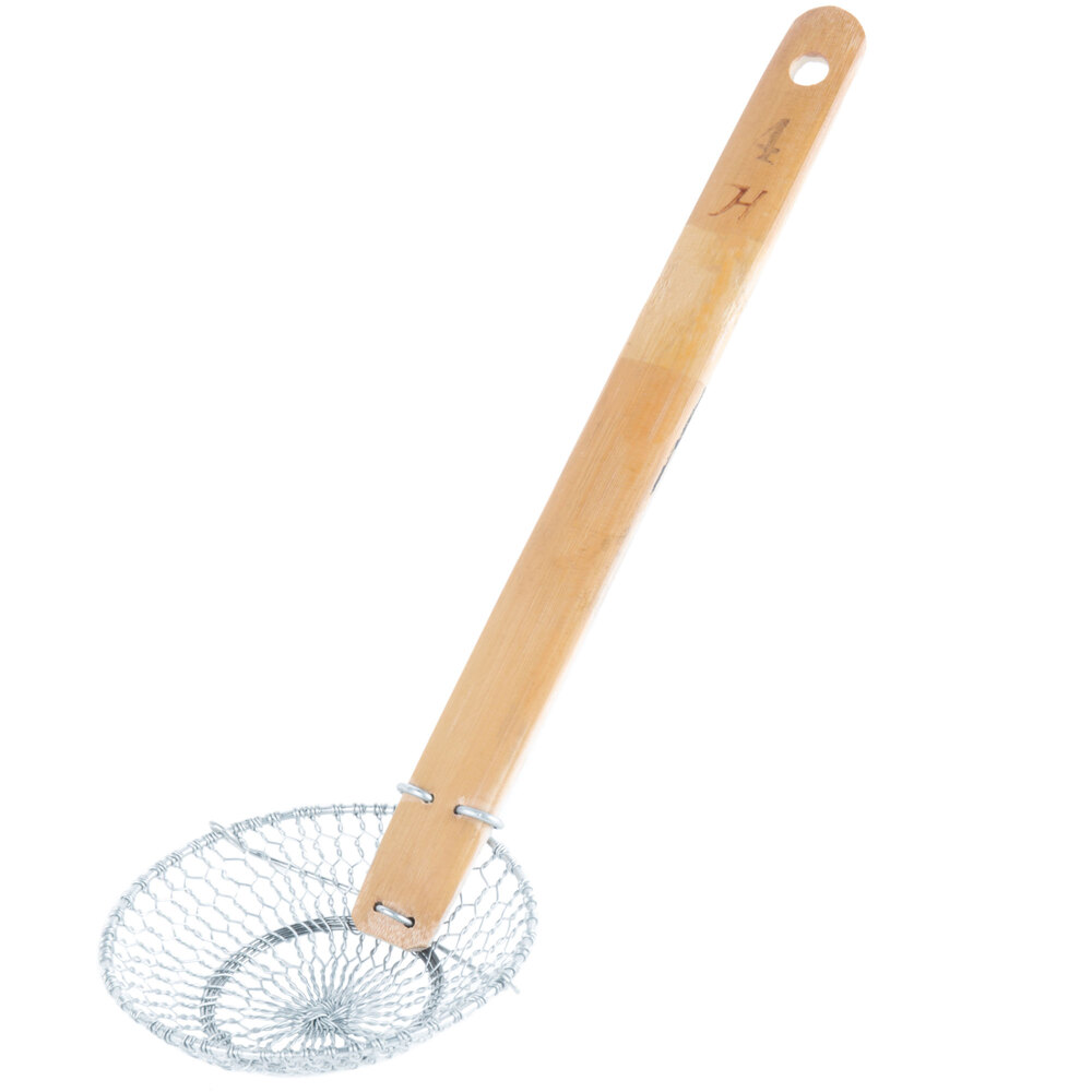 Thunder Group 4" Round BambooHandled Fine Mesh Skimmer