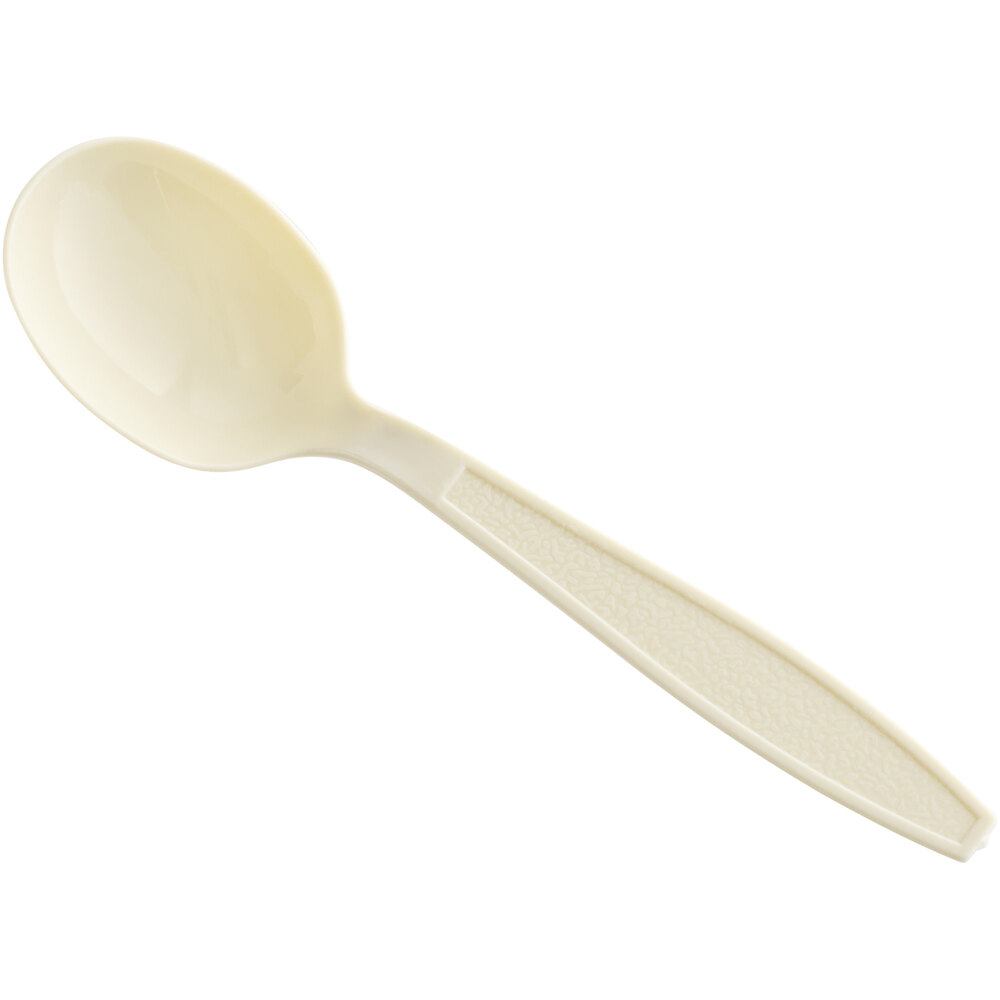 Visions Beige Heavy Weight Plastic Soup Spoon - 100/Pack