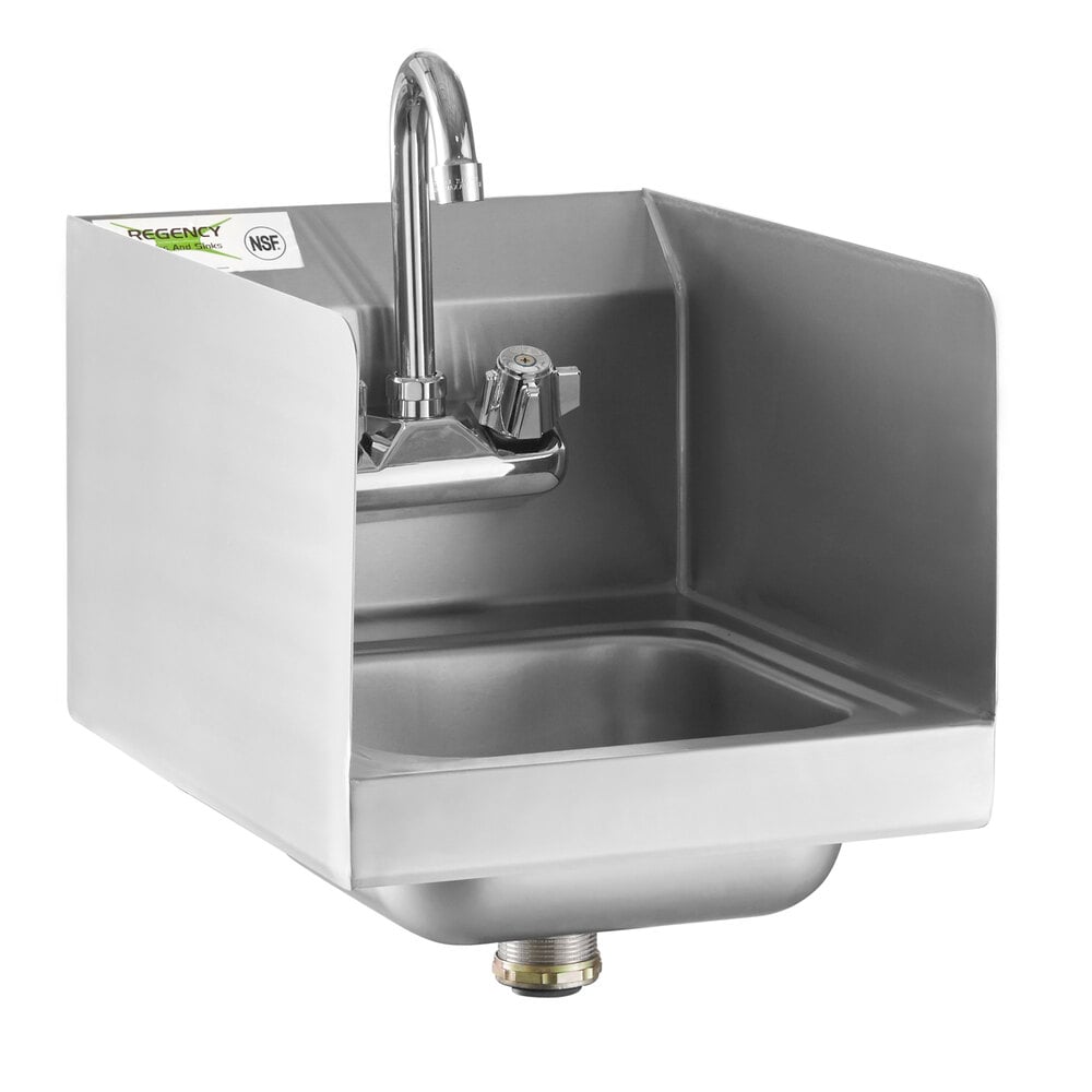 Regency 12 inch x 16 inch Wall Mounted Hand Sink with Gooseneck Faucet and Side Splash