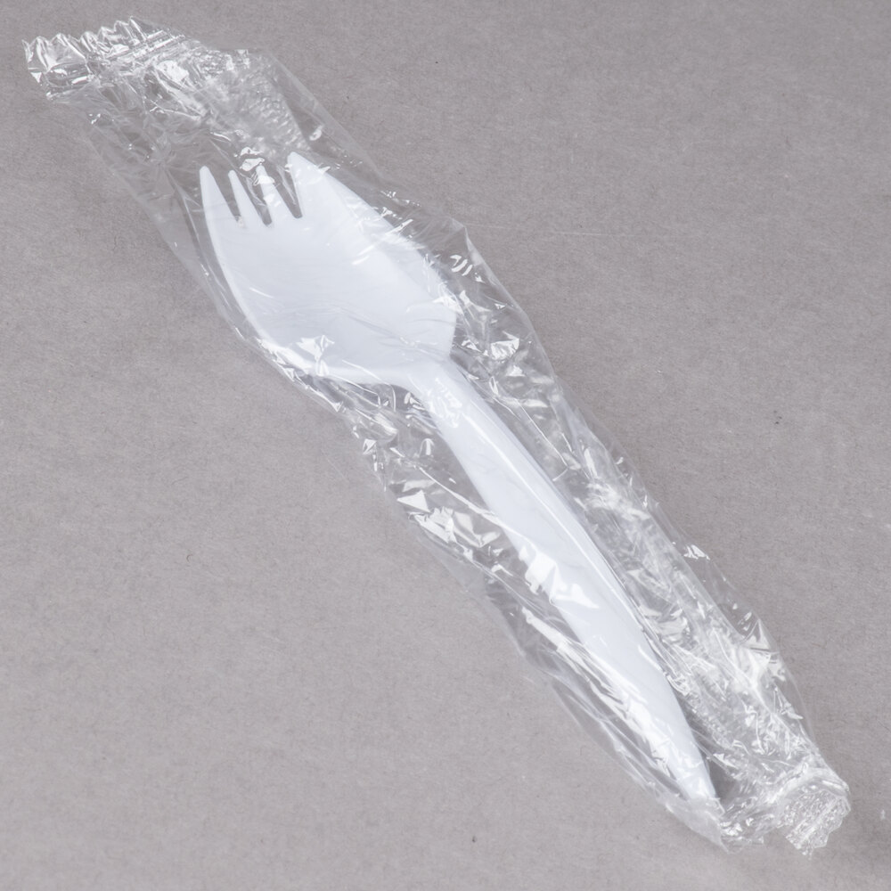 Choice Individually Wrapped Medium Weight White Plastic Spork 1000/Case