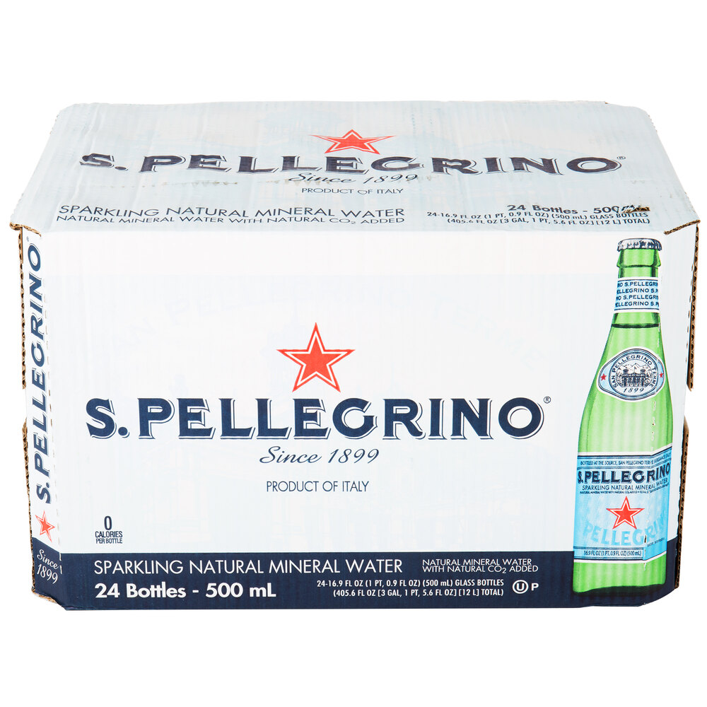 San Pellegrino 500 mL Glass Bottle Sparkling Natural Mineral Water 24
