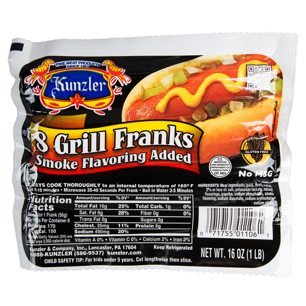 Kunzler 8/1 Retail Grill Franks 96/Case