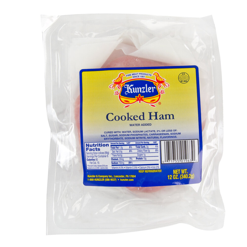 Kunzler 12 oz. PreSliced Cooked Ham Shingles / Slices 8/Case