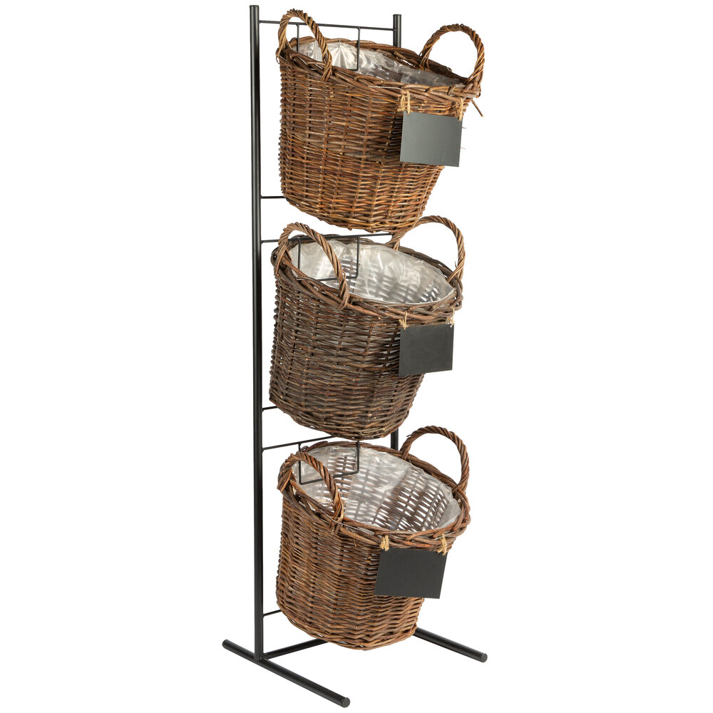 3 Tier Plastic Wicker Baskets Display Stand in Black 13 W x 8 D x 3 H Inches 
