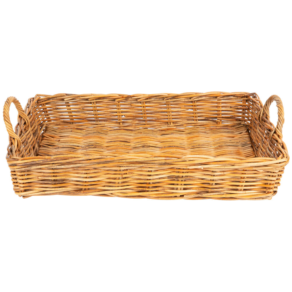 Natural Rectangular Wicker Display Basket with Handles 24" x 18" x 5"