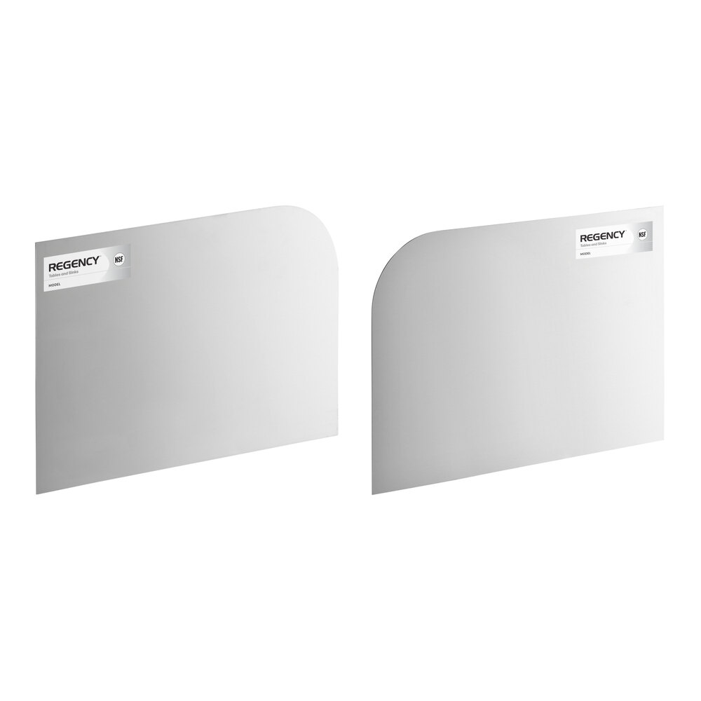 Two rectangular stainless steel panels with rounded top corners and small labels in the upper left corners, displayed against a white background.