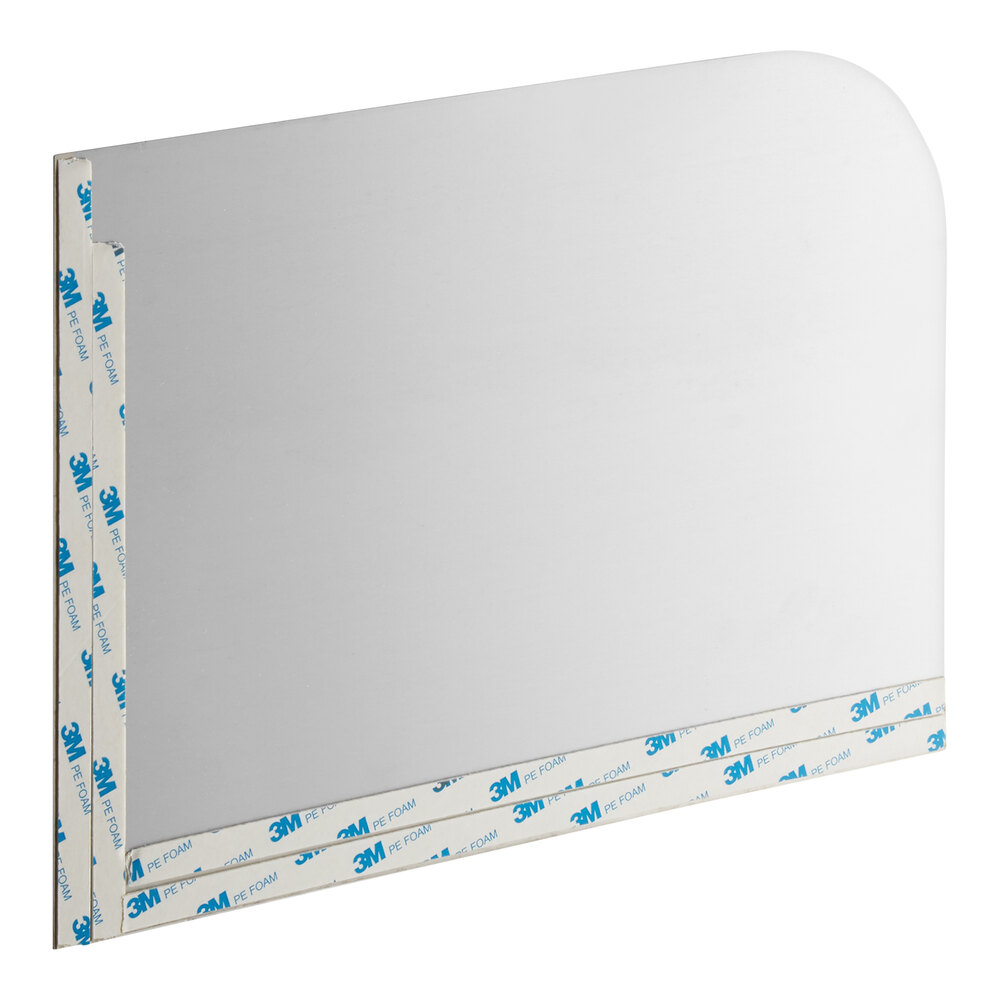 A rectangular metal panel with a rounded top right corner and adhesive strips along two edges.