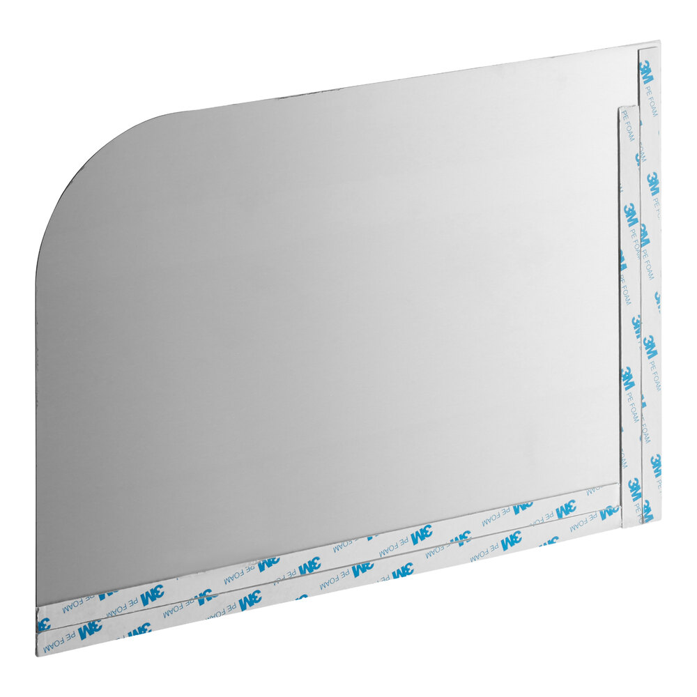 A rectangular stainless steel panel with one rounded corner and protective film partially covering the edges.