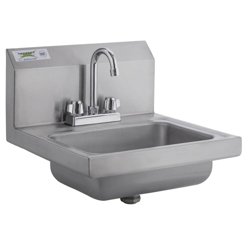 Regency 17 inch x 17 inch Wall Mounted Hand Sink with 3 1/2 inch Deck Mounted Gooseneck Faucet